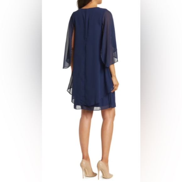 Marina 3/4 Sheer Flare Sleeve Navy Blue Chiffon Dress Size 4 (Small) NWT - Picture 4 of 14